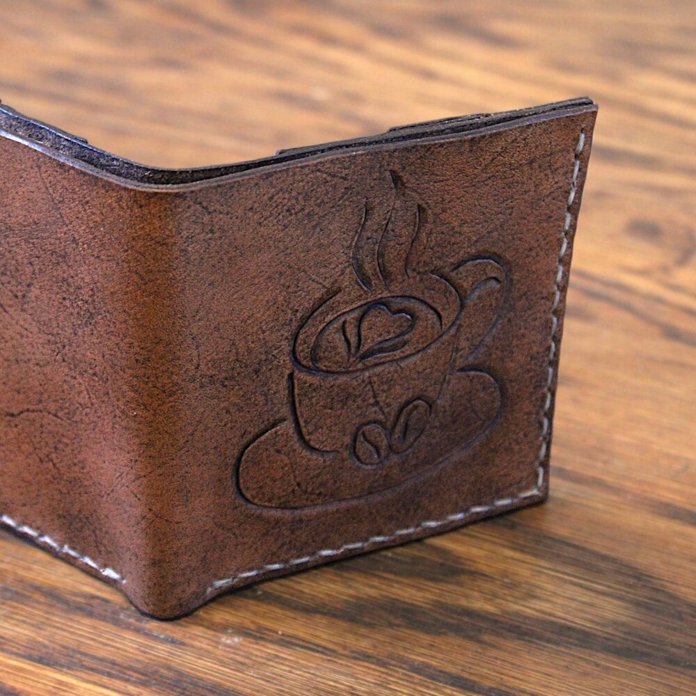 Coffee Lover Leather Bifold Wallet